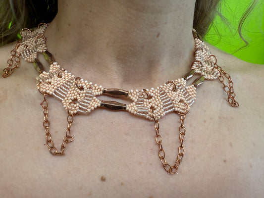 Daniela Mamon beaded blush lace collar necklace