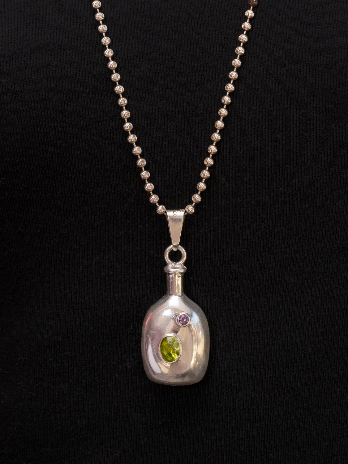Pied a Terre vintage Mexican Sterling Silver Vial Pendant with Peridot and Sapphire